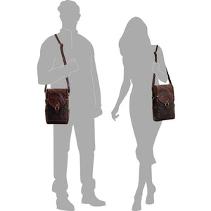 Jack Georges Voyager Crossbody Messenger & Wine Bag Brown (Silhouette Male and Female Model - Front Right Side and Front Side)
