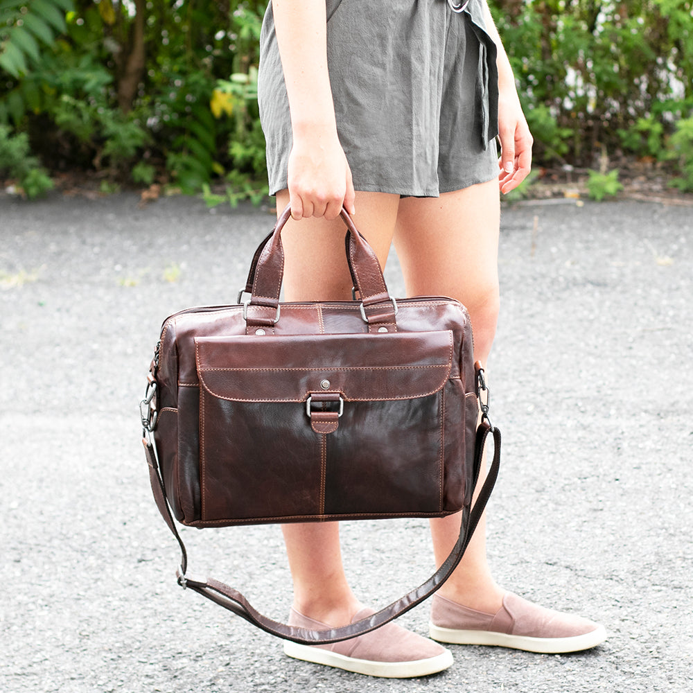 Voyager Zippered Briefcase with Front Flap Pocket