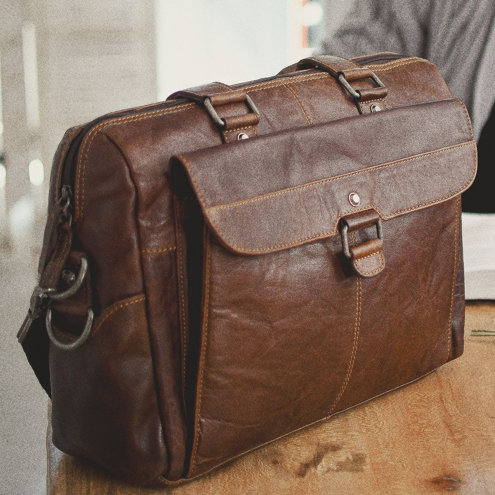 Voyager Zippered Briefcase with Front Flap Pocket