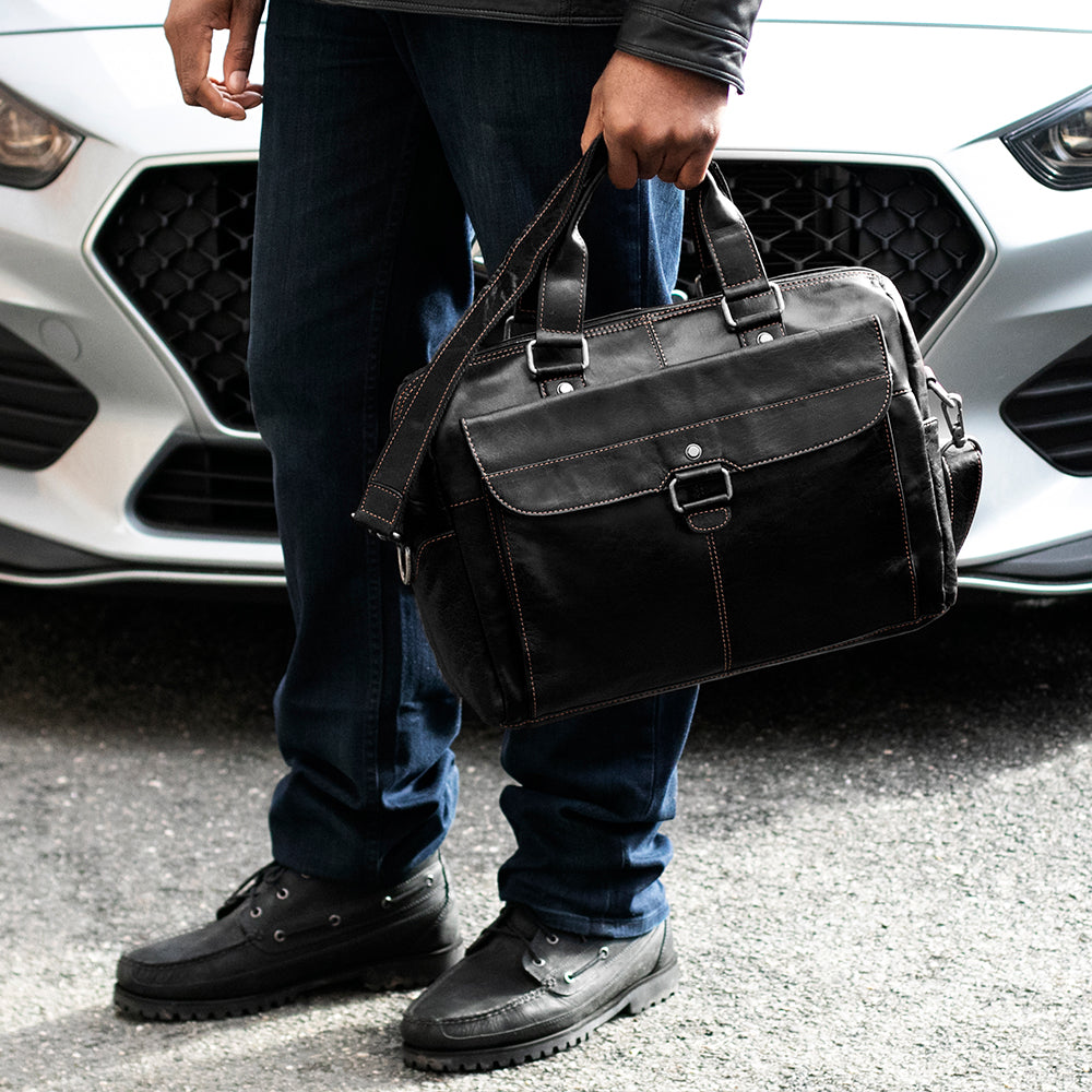 Voyager Zippered Briefcase with Front Flap Pocket