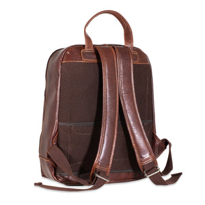 Brown leather backpack on a white background
