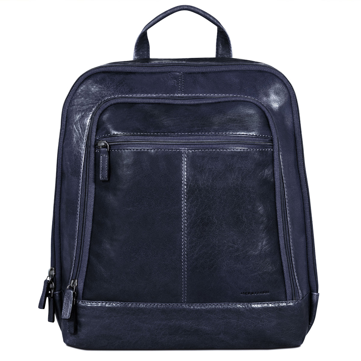 Black leather backpack on a white background