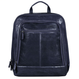Black leather backpack on a white background