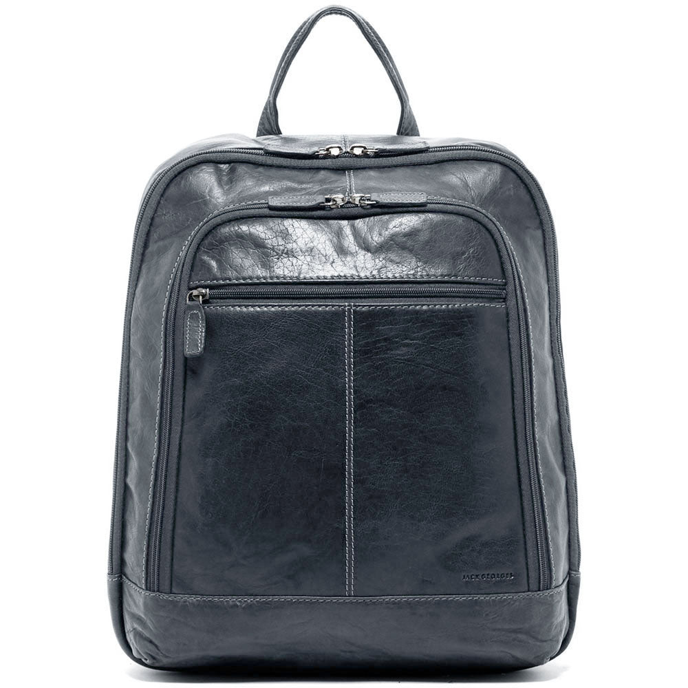 Black leather backpack on a white background