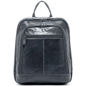 Black leather backpack on a white background