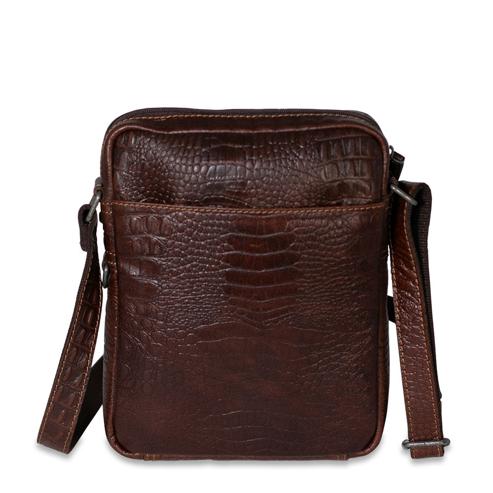 Hornback Croco Slim Crossbody w/Zippered Front Pocket