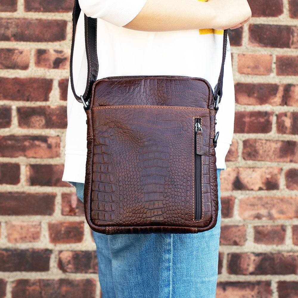 Hornback Croco Slim Crossbody w/Zippered Front Pocket