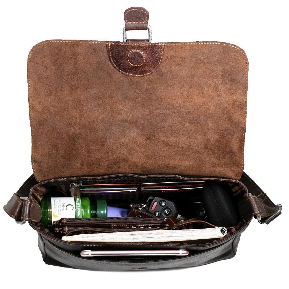 Jack Georges Voyager Brown Olivia Crossbody Bag #7218 (Top Down Interior Filled)