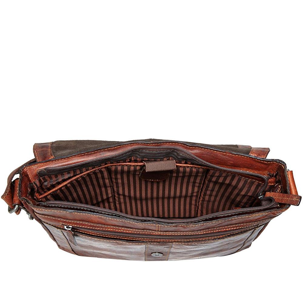 Jack Georges Voyager Messenger Bag Brown Interior Open Empty Inverted