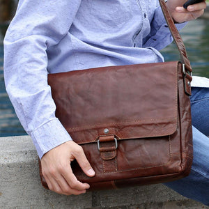 Jack Georges Voyager Messenger Bag Brown (Lifestyle Male Model - Front Left Side)