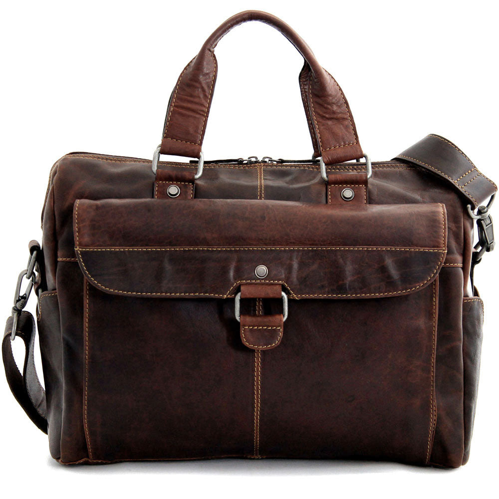 Voyager Zippered Briefcase with Front Flap Pocket