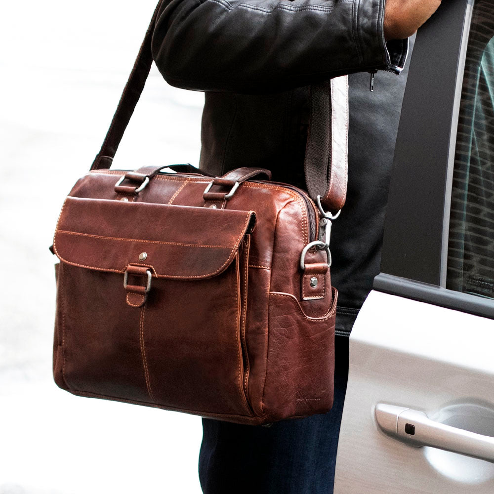 Voyager Zippered Briefcase with Front Flap Pocket