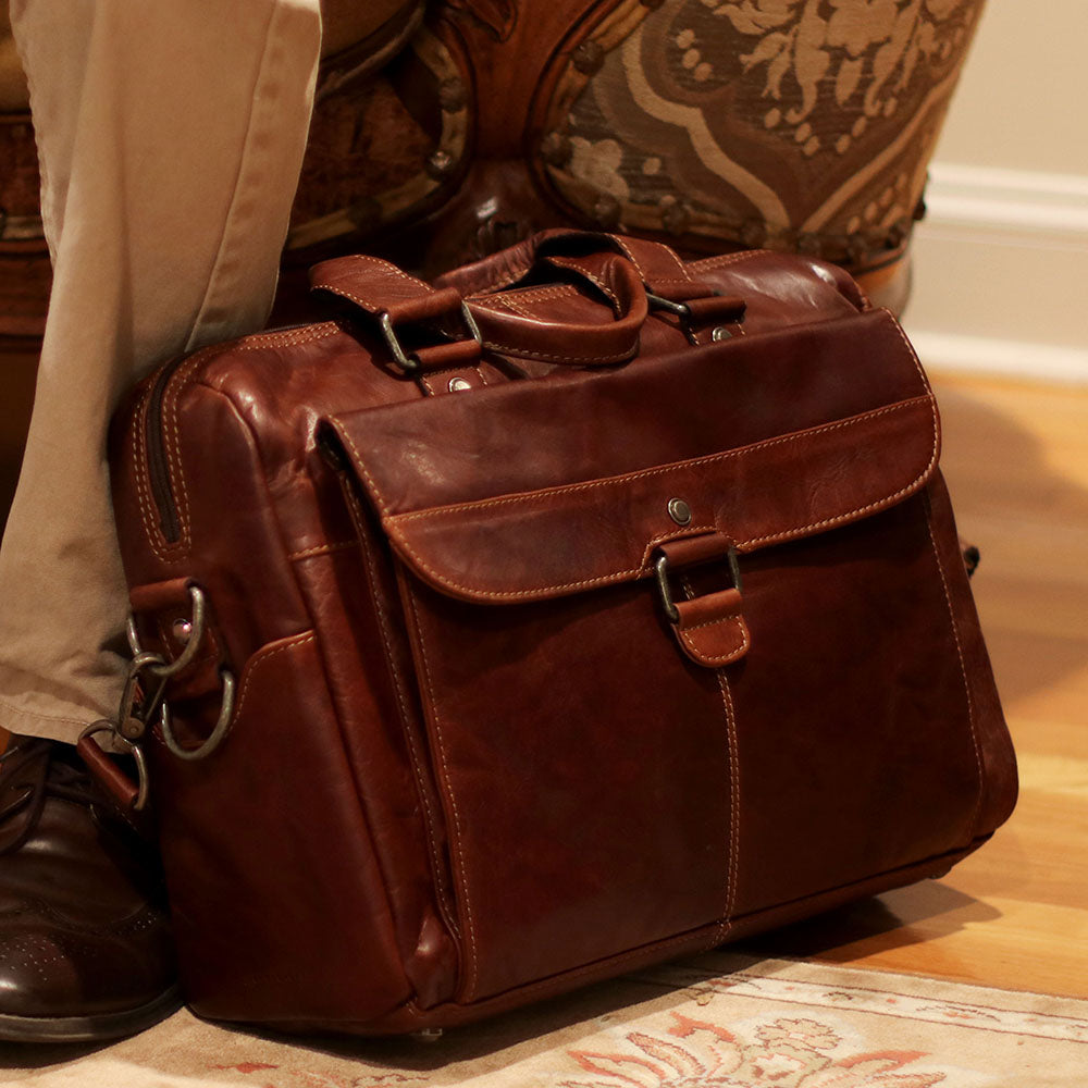 Voyager Zippered Briefcase with Front Flap Pocket
