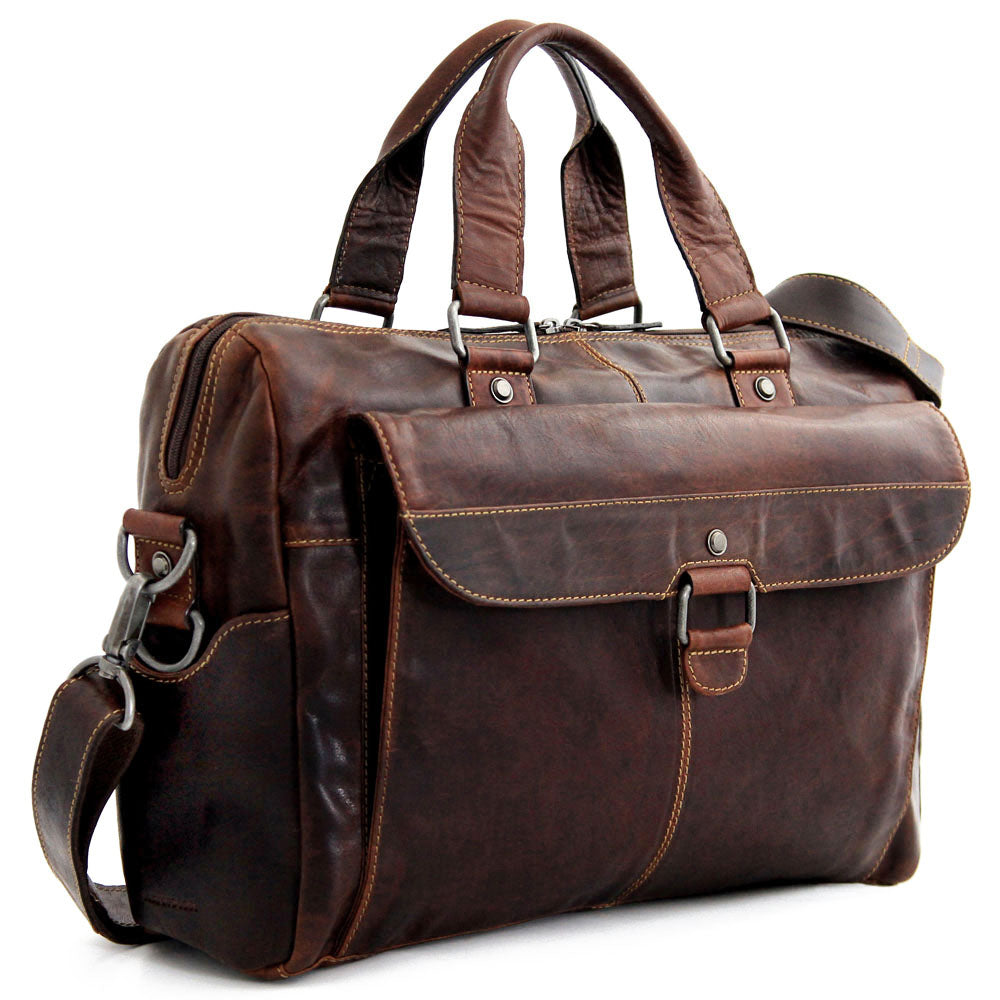 Voyager Zippered Briefcase with Front Flap Pocket