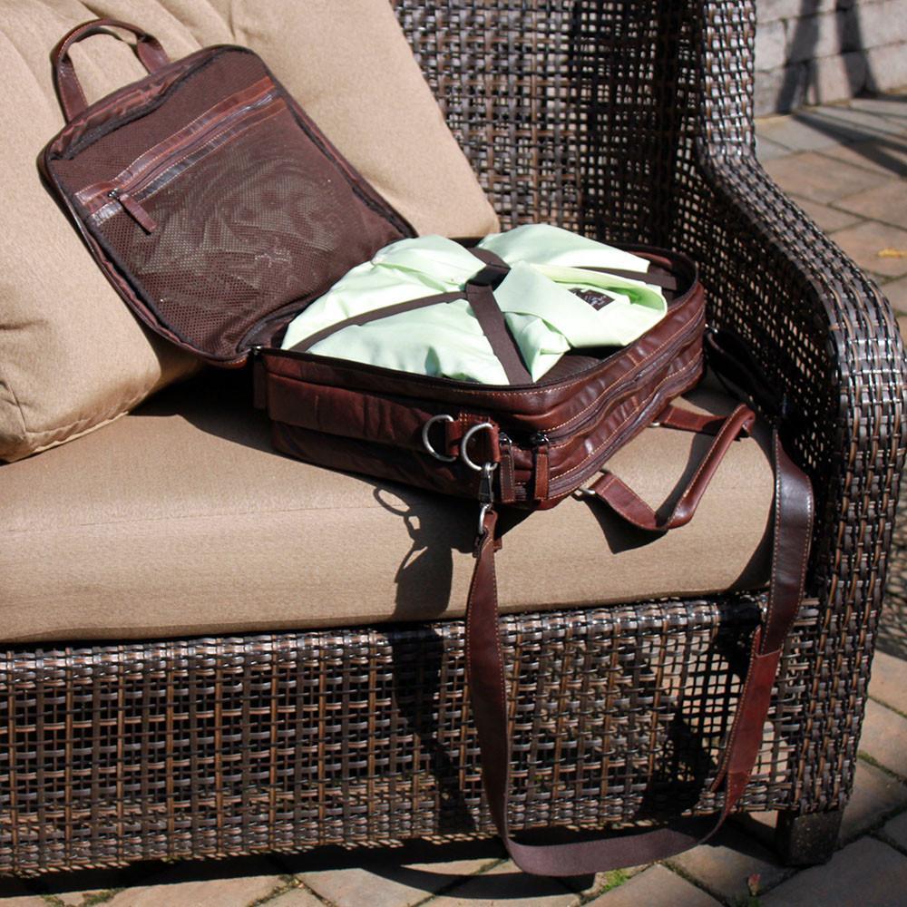 Jack Georges Voyager Large Brown Travel Briefcase #7328 (Beauty Image on Patio - Open Interior Full)