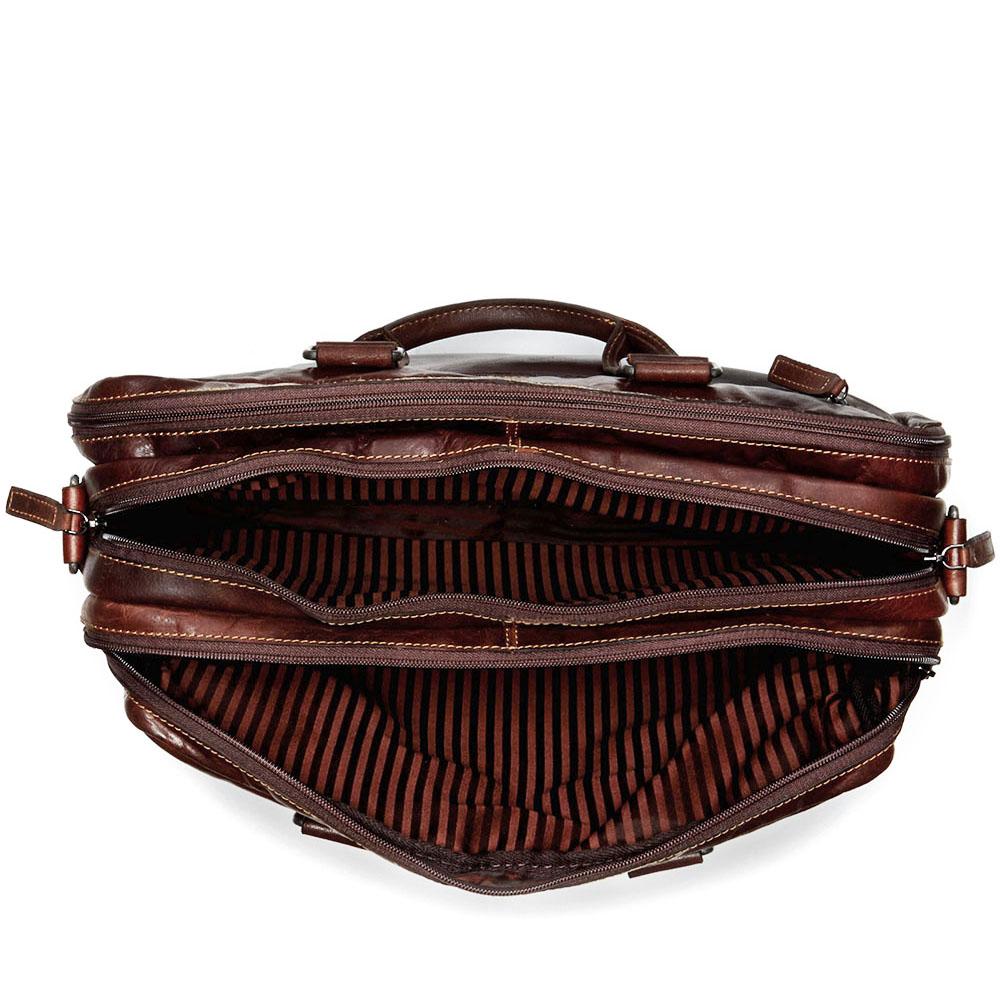 Jack Georges Voyager Large Brown Travel Briefcase #7328 (Top Down Open Interior Empty)