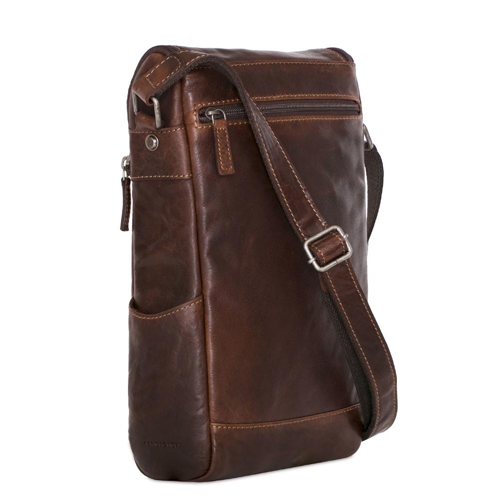 Jack Georges Voyager Crossbody Messenger & Wine Bag Brown Back Left Side