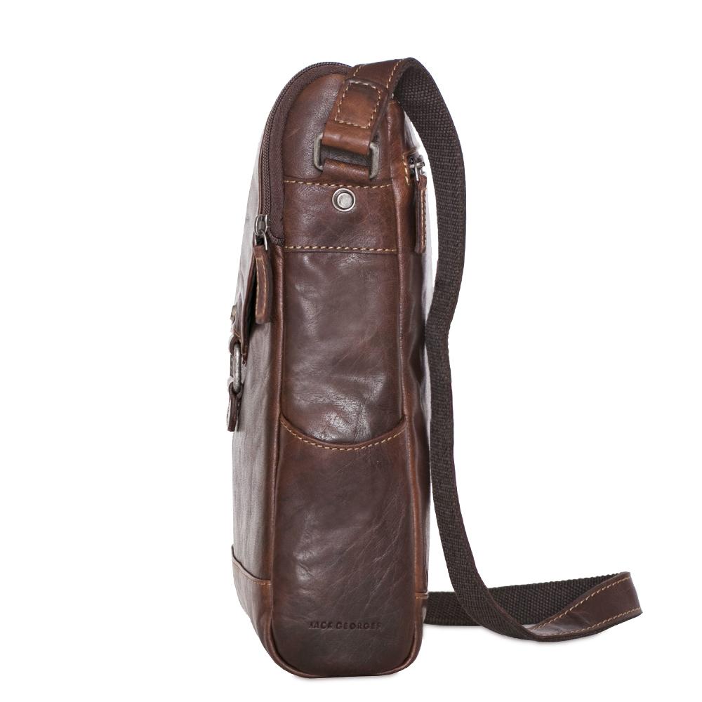 Jack Georges Voyager Crossbody Messenger & Wine Bag Brown Left Side