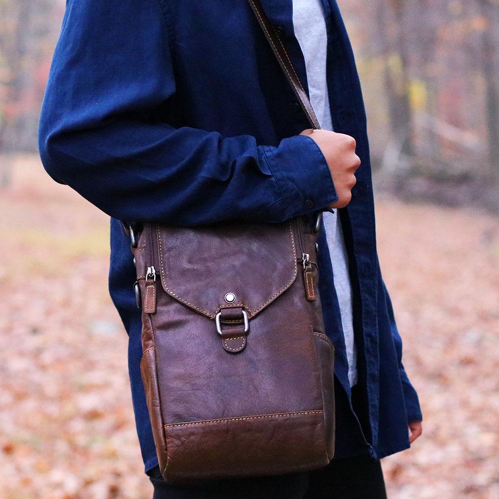 Jack Georges Voyager Crossbody Messenger & Wine Bag Brown (Lifestyle Male Model - Front Side)