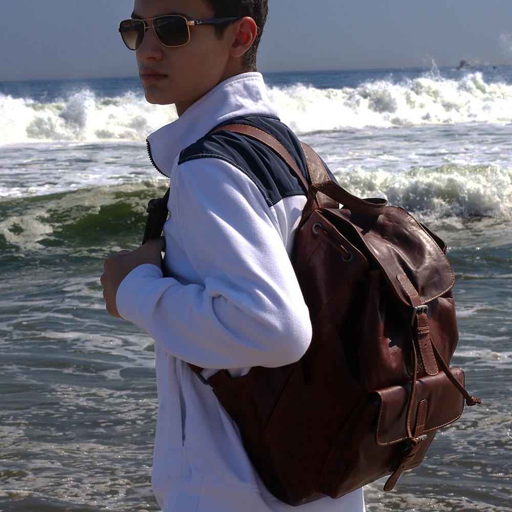 Jack Georges Voyager Drawstring Backpack Brown (Lifestyle Male Model - Front Right Side)