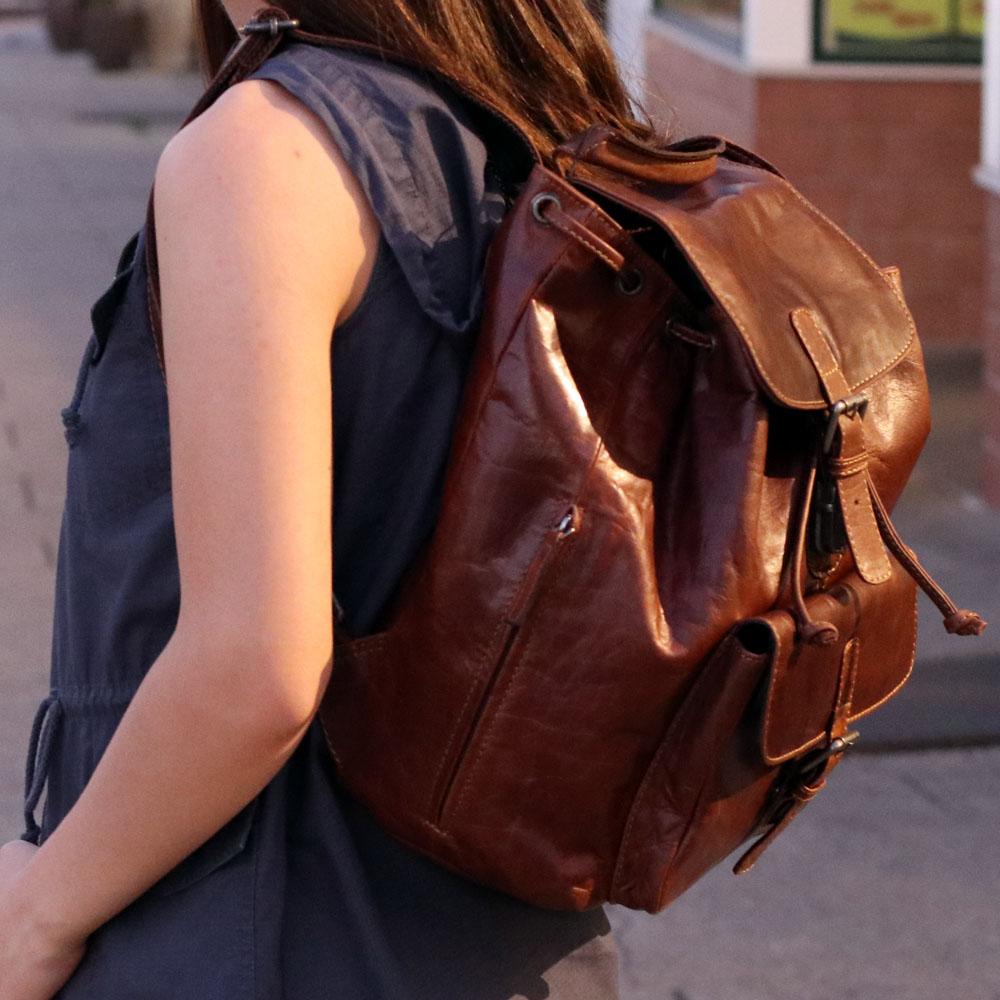 Jack Georges Voyager Drawstring Backpack Brown (Lifestyle Female Model - Front Right Side)