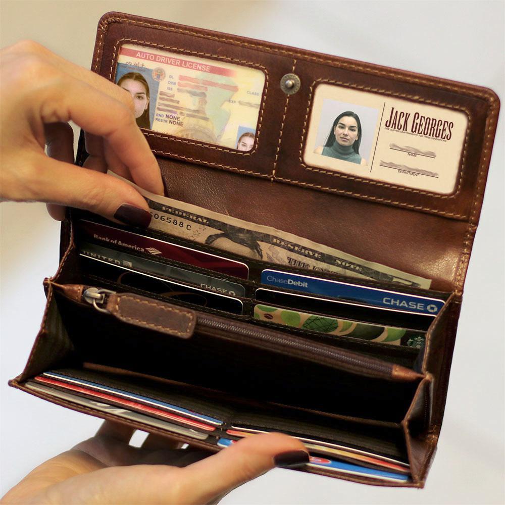 Jack Georges Voyager Brown Clutch Wallet #7726 (Female Model Lifestyle - Interior Full)