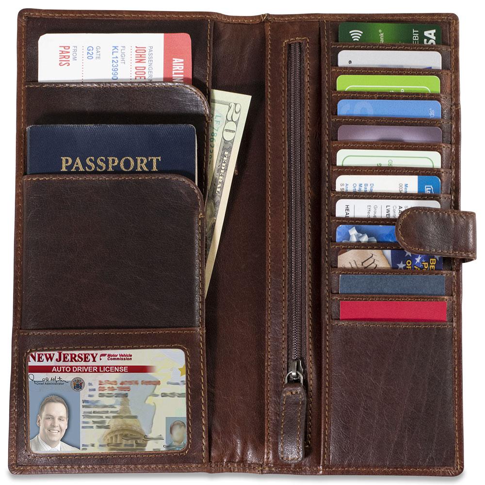 Voyager Travel Wallet #7729 Brown Open Interior / Full Top Down Interior - Full
