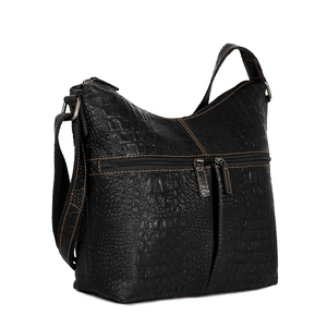 Jack Georges Hornback Croco Black Hobo Bag #HB814 (Front Right Side)