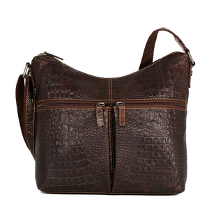 Jack Georges Hornback Croco Brown Hobo Bag #HB814 (Front Side)