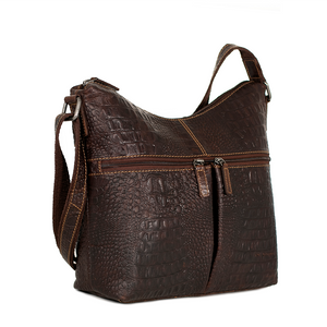 Jack Georges Hornback Croco Brown Hobo Bag #HB814 (Front Right Side)