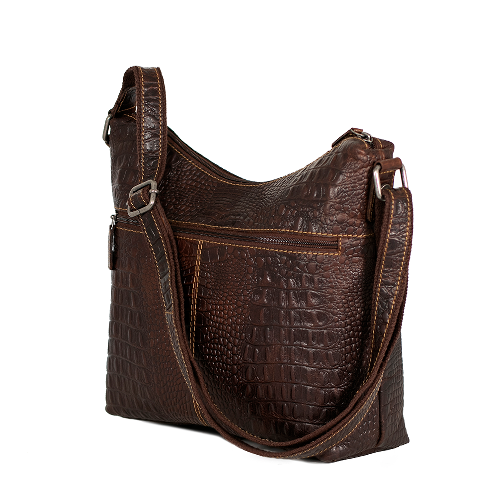 Jack Georges Hornback Croco Brown Hobo Bag #HB814 (Back Right Side)