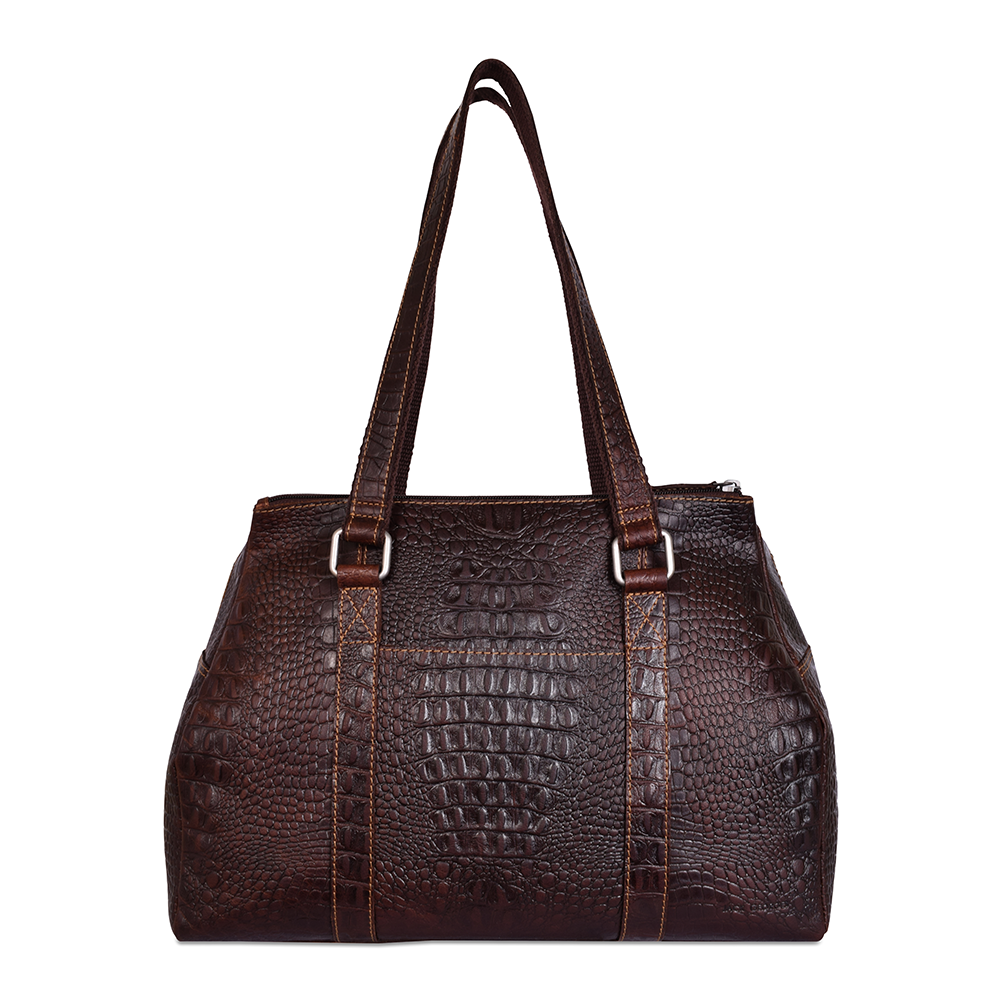 Jack Georges Hornback Croco Satchel Bag #HB815 Brown Back Side