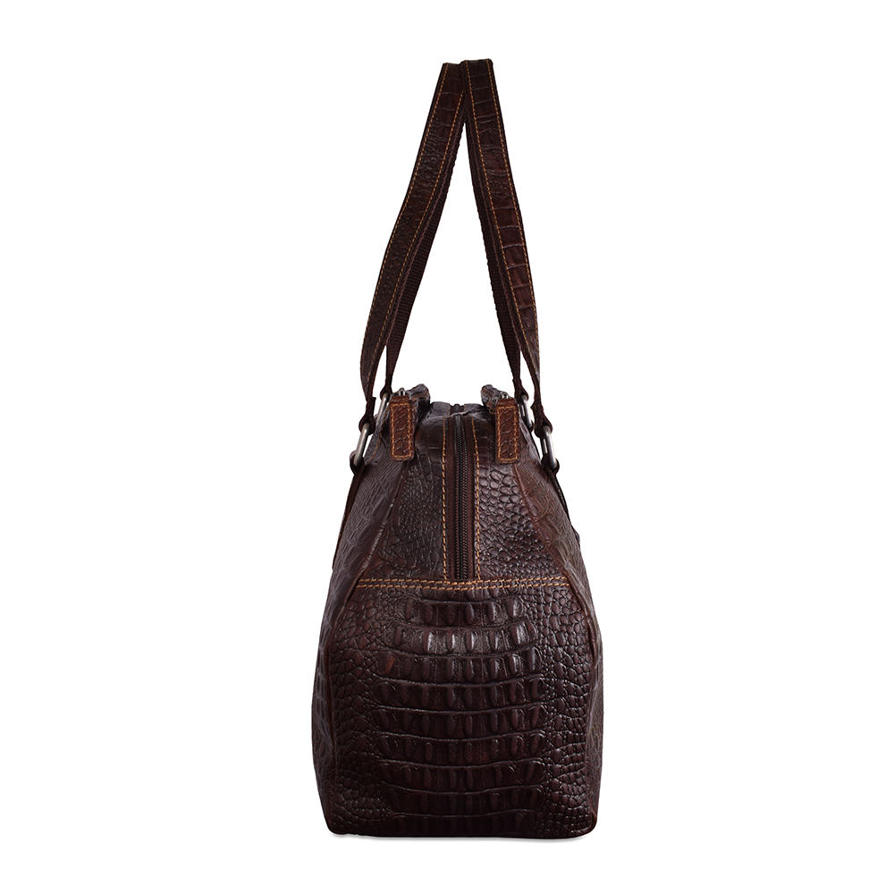 Jack Georges Hornback Croco Satchel Bag #HB815 Brown Side