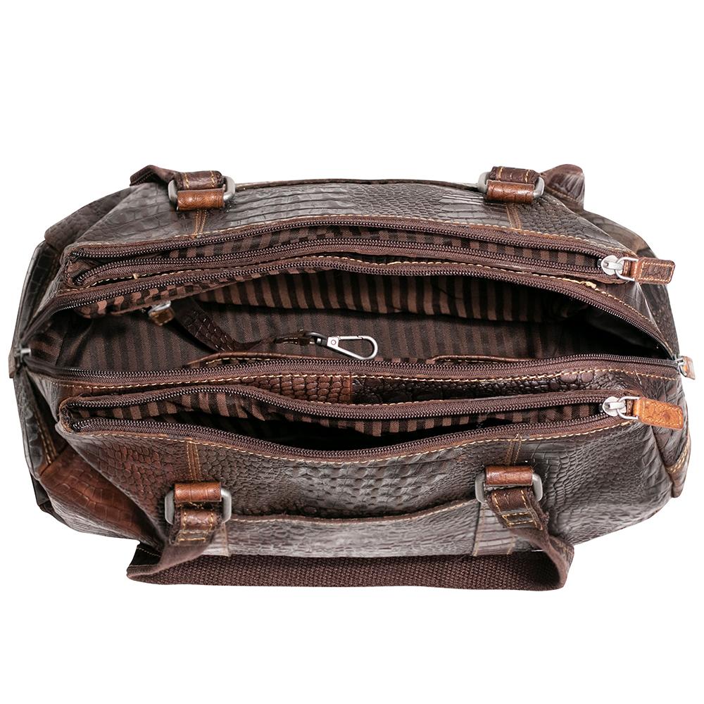 Jack Georges Hornback Croco Satchel Bag #HB815 Brown Interior Open